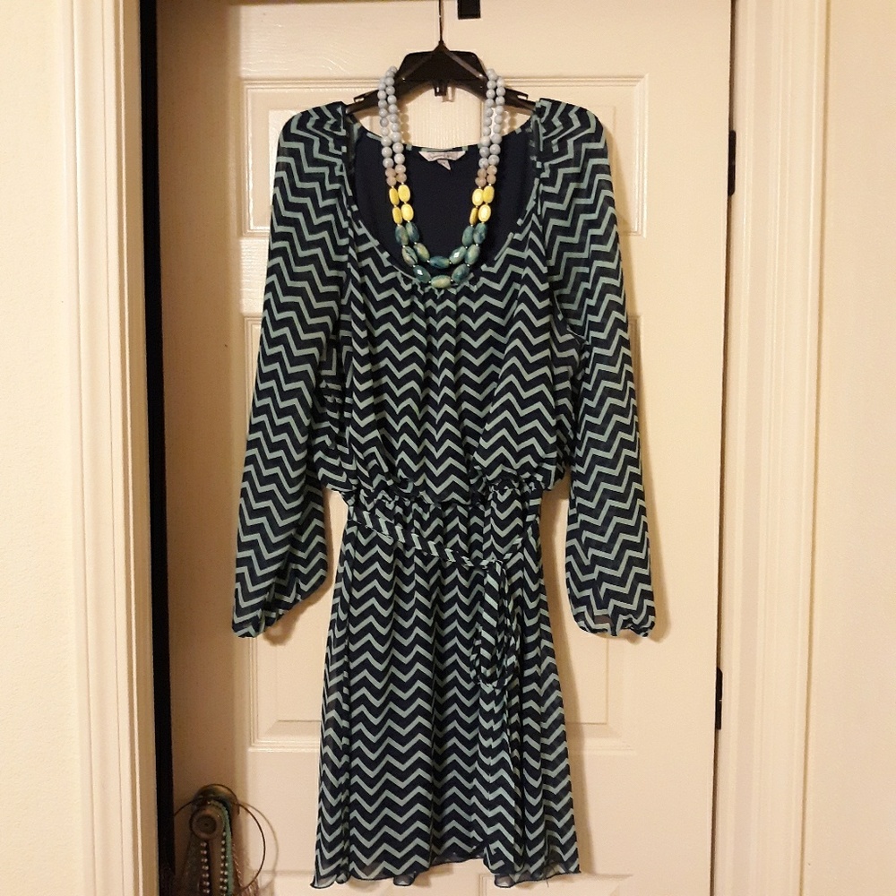 Navy Blue/Mint Green Chevron Dress